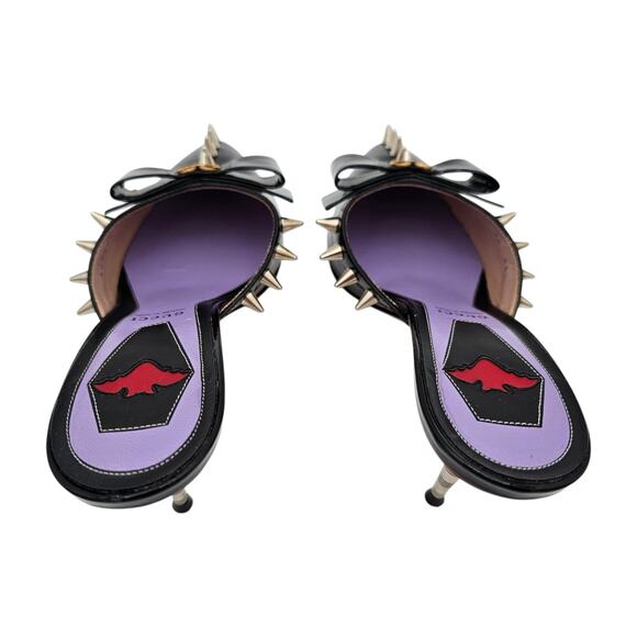 Gucci GG Bow Sadie Mid Heel Mule Spike Black Patent Leather Size 38 US 8 - Picture 7 of 13